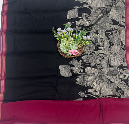 47C Maheshwari Black With Majenta Suit Fabric / CKC Maheshwari Suits