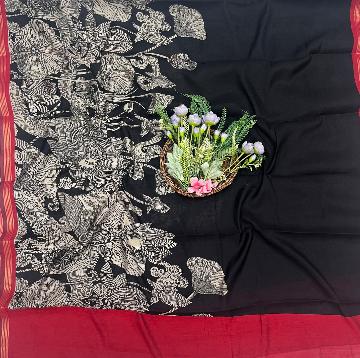 48C Maheshwari Black With Red  Suit Fabric / CKC Maheshwari Suits