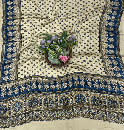50C Jaipuri Modal Cream With Teal Blue Suit Fabric / CKC Jaipuri Suits