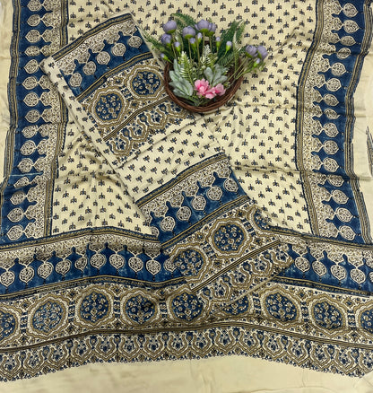 50C Jaipuri Modal Cream With Teal Blue Suit Fabric / CKC Jaipuri Suits