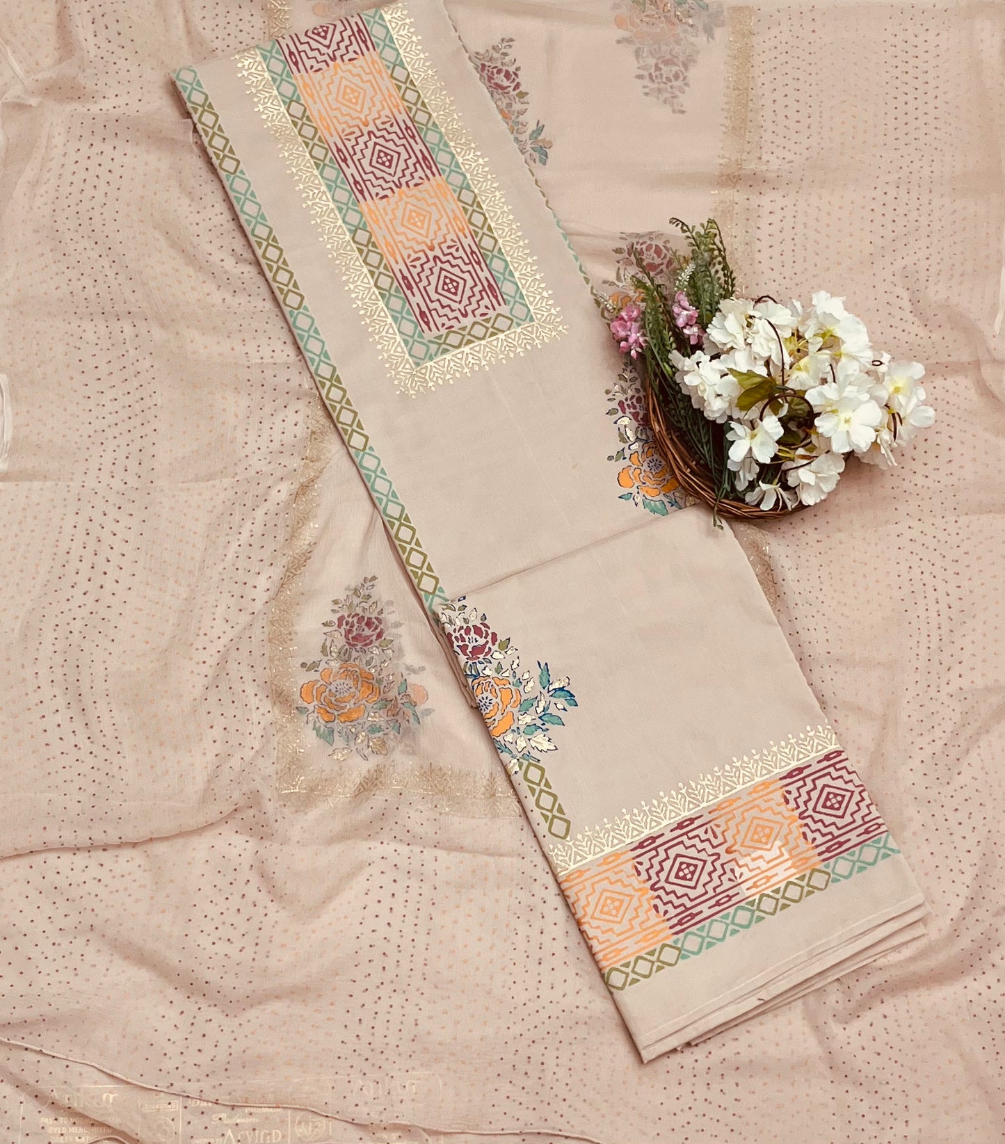 925 Cotton Dusty Skin Suit Fabric / CKC Block Printing Suits