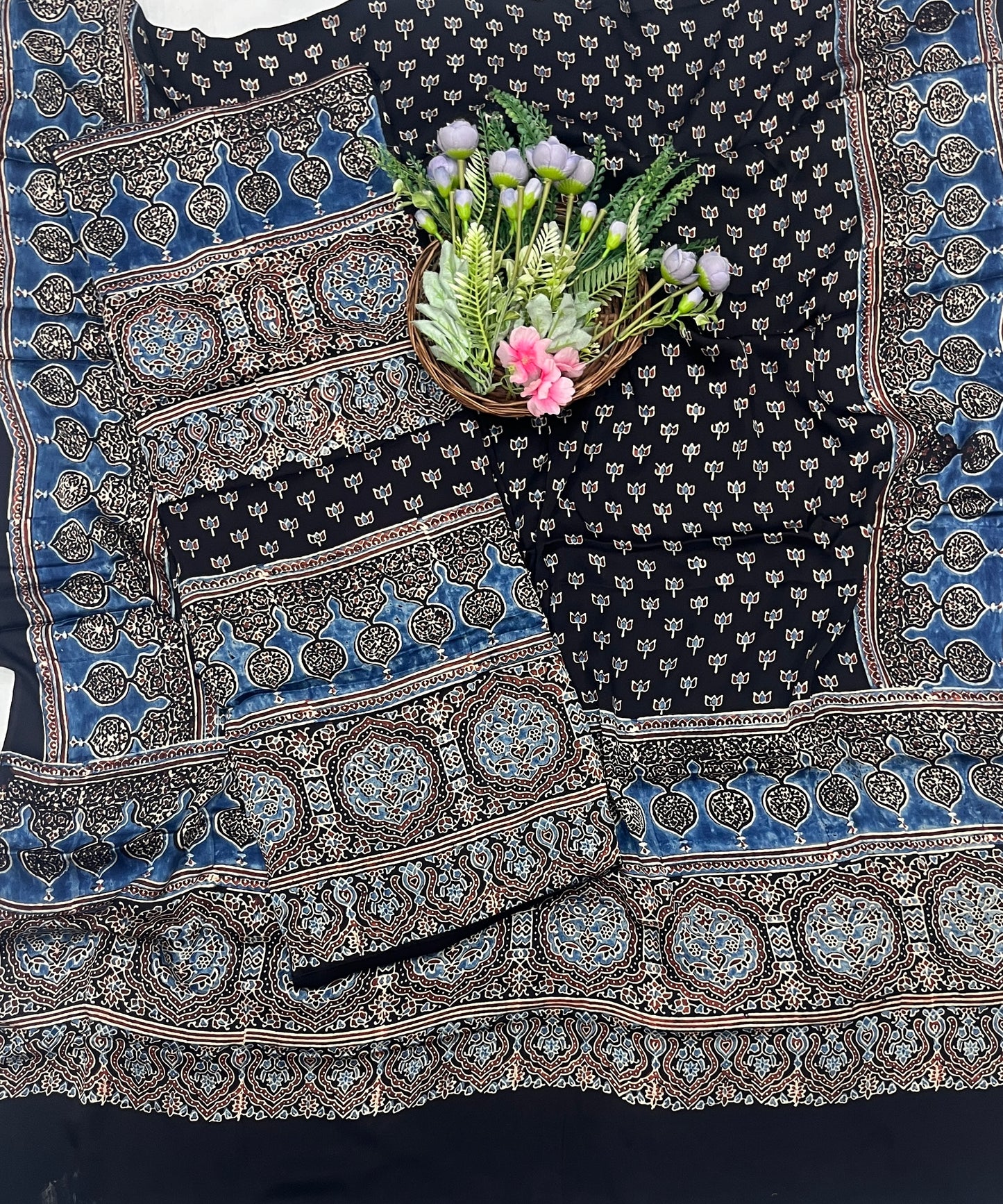 52C Jaipuri Modal Black With Teal Blue Suit Fabric / CKC Jaipuri Suits