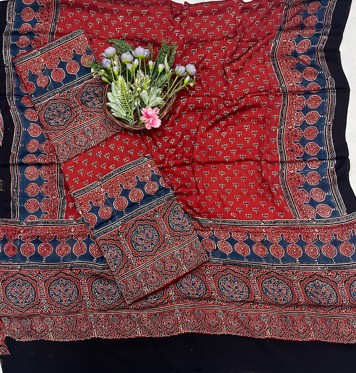 51C Jaipuri Modal Red With Teal Blue Suit Fabric / CKC Jaipuri Suits