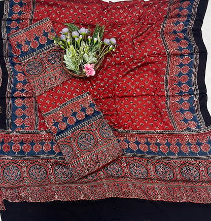 51C Jaipuri Modal Red With Teal Blue Suit Fabric / CKC Jaipuri Suits