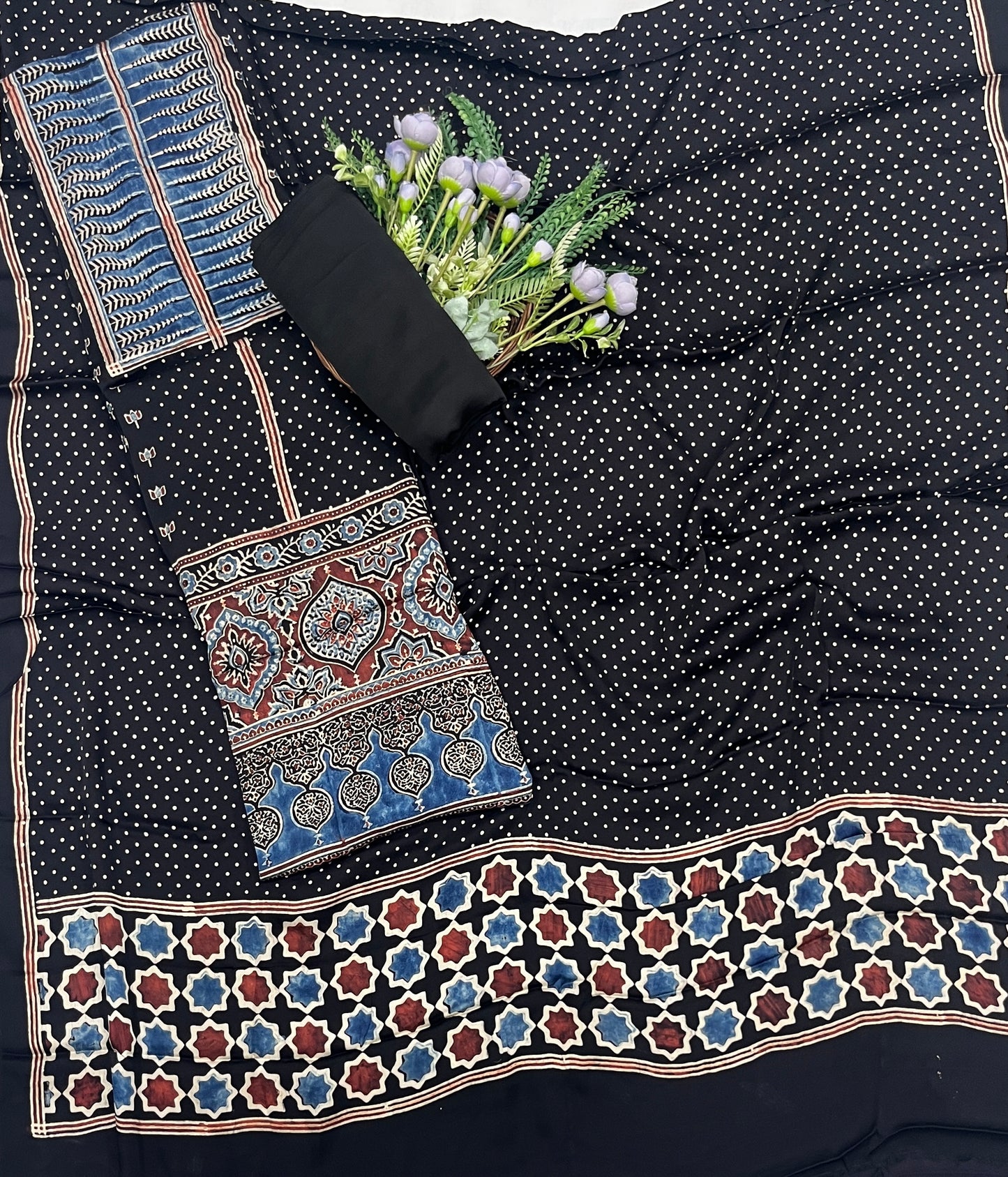 55C Jaipuri Modal Black With Blue Suit Fabric / CKC Jaipuri Suits