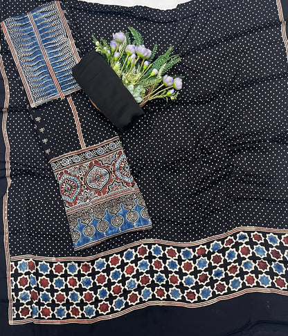 55C Jaipuri Modal Black With Blue Suit Fabric / CKC Jaipuri Suits