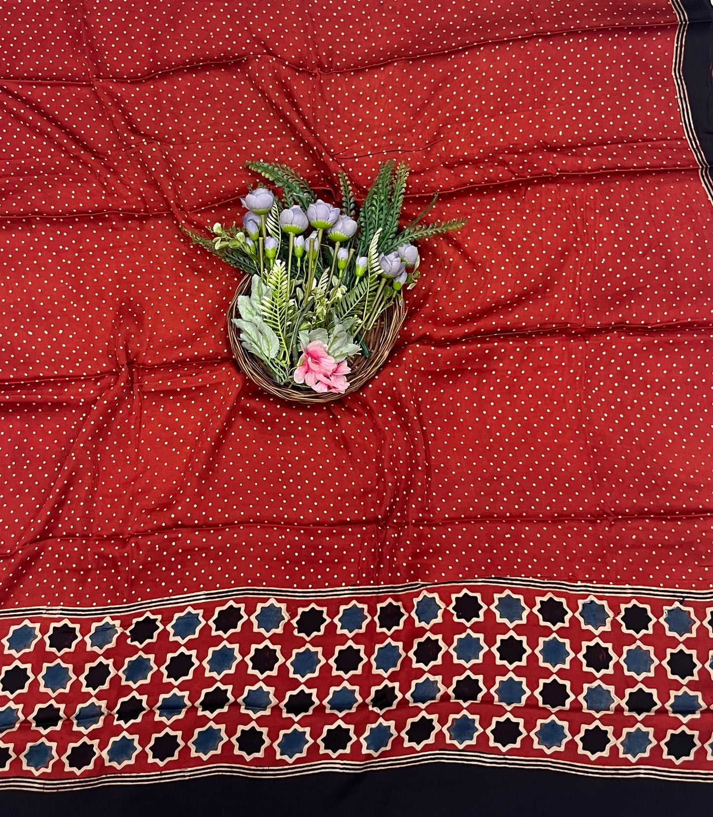 53C Jaipuri Modal Red With Blue Suit Fabric / CKC Jaipuri Suits