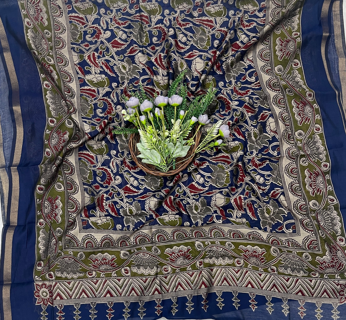 46C Maheshwari Beige With Blue Suit Fabric / CKC Maheshwari Suits