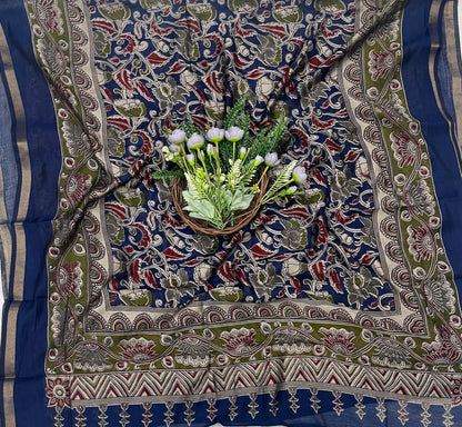 46C Maheshwari Beige With Blue Suit Fabric / CKC Maheshwari Suits
