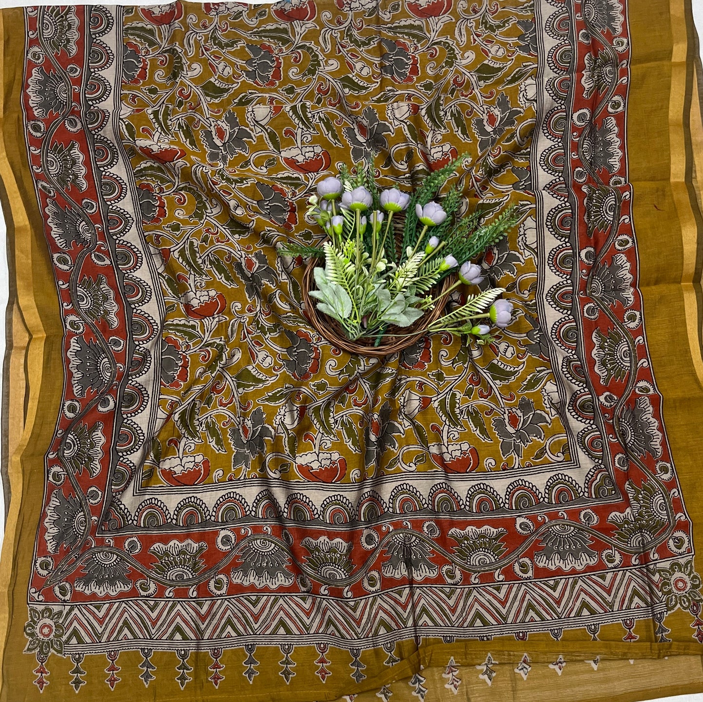 44C Maheshwari Beige With Yellow Suit Fabric / CKC Maheshwari Suits