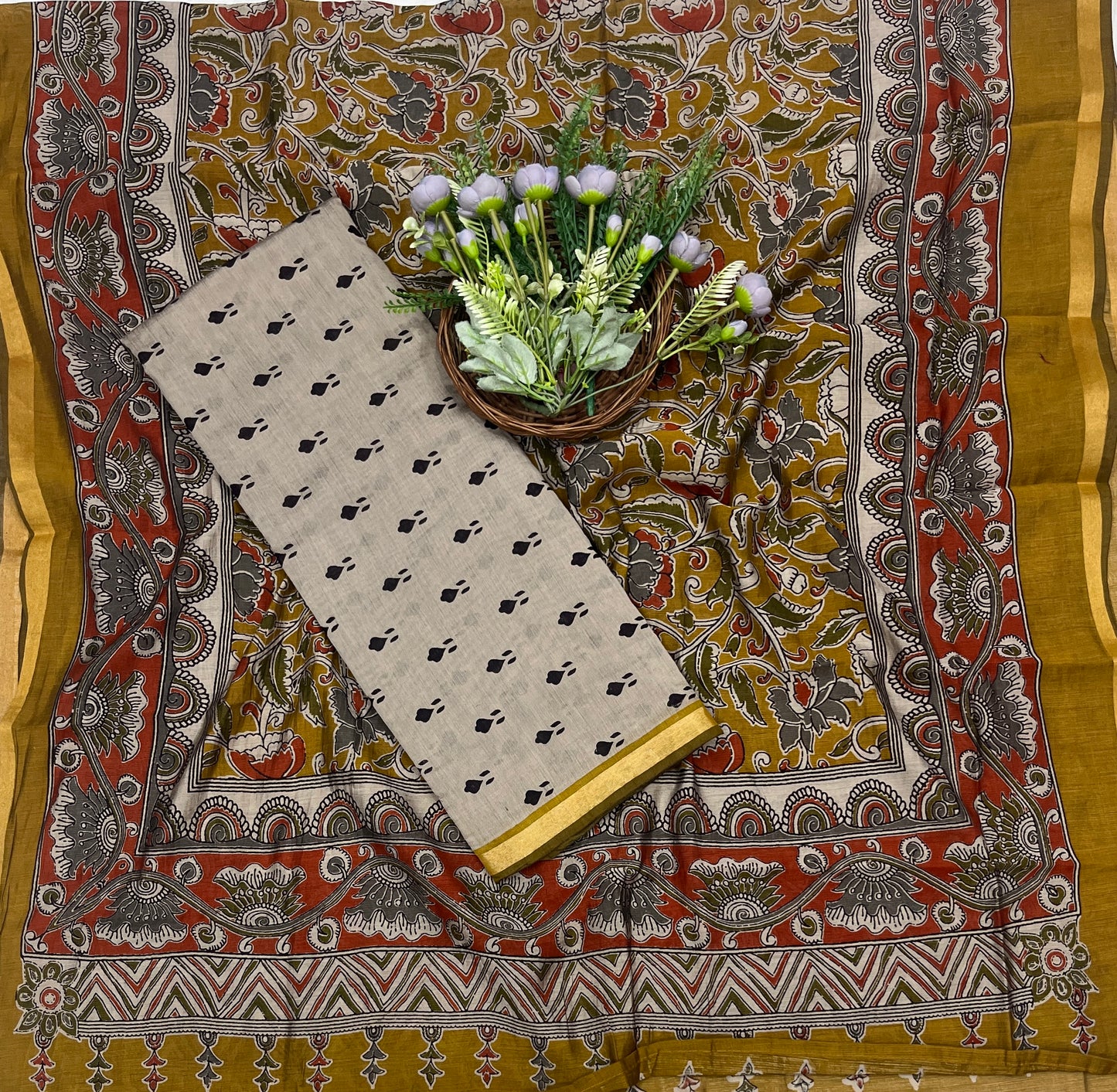 44C Maheshwari Beige With Yellow Suit Fabric / CKC Maheshwari Suits