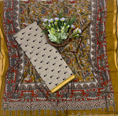 44C Maheshwari Beige With Yellow Suit Fabric / CKC Maheshwari Suits