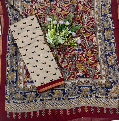 45C Maheshwari Beige With Red Suit Fabric / CKC Maheshwari Suits