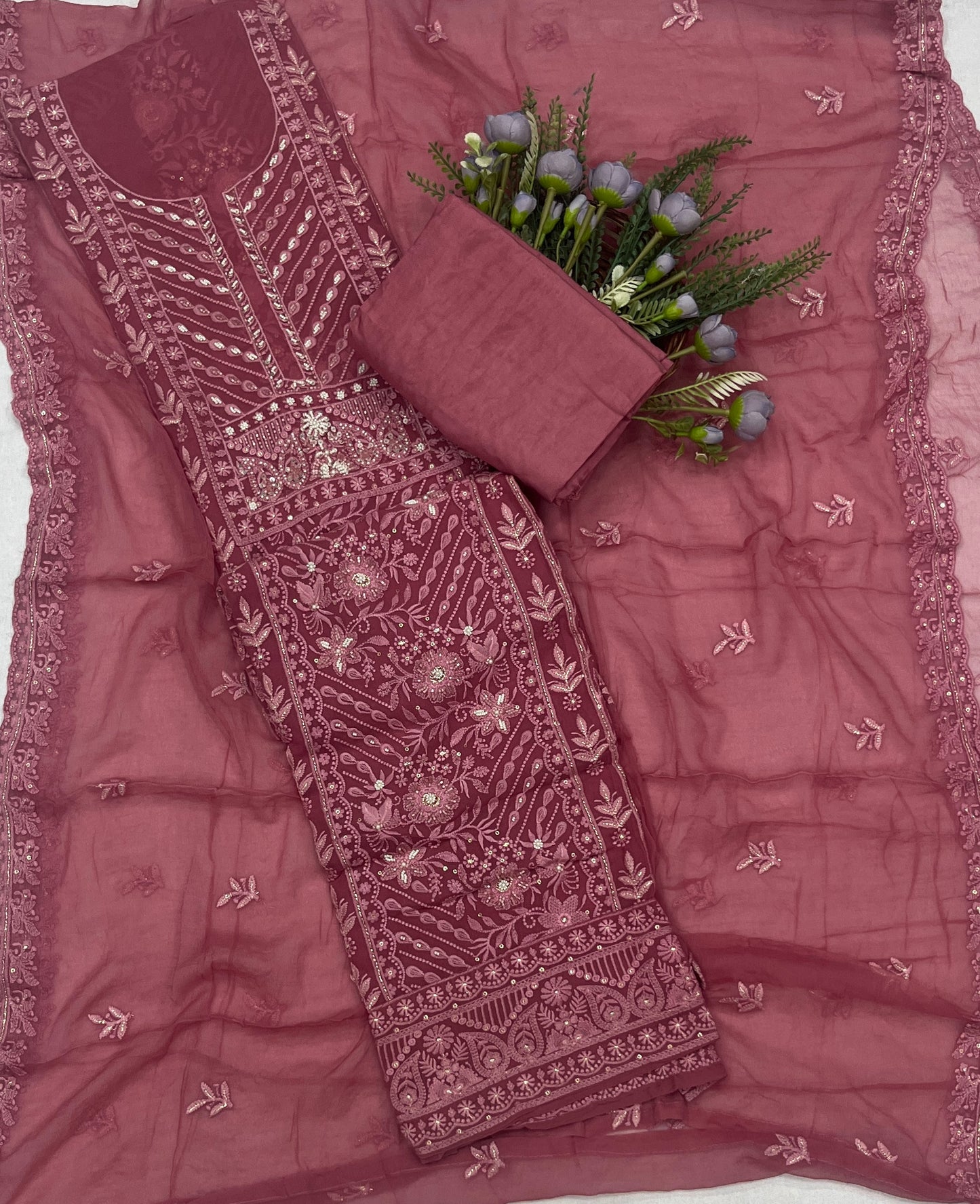 58C Lakhnavi Georgette Dark Gajri Pink Suit Fabric/ CKC Lakhnavi Suits
