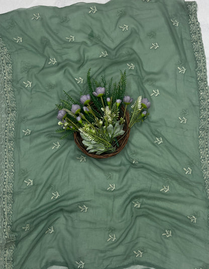 57C Lakhnavi Georgette Dark Sea Green Suit Fabric/ CKC Lakhnavi Suits