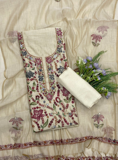 957C Mul Chanderi Off White Suit Fabric/ CKC Mul Cotton