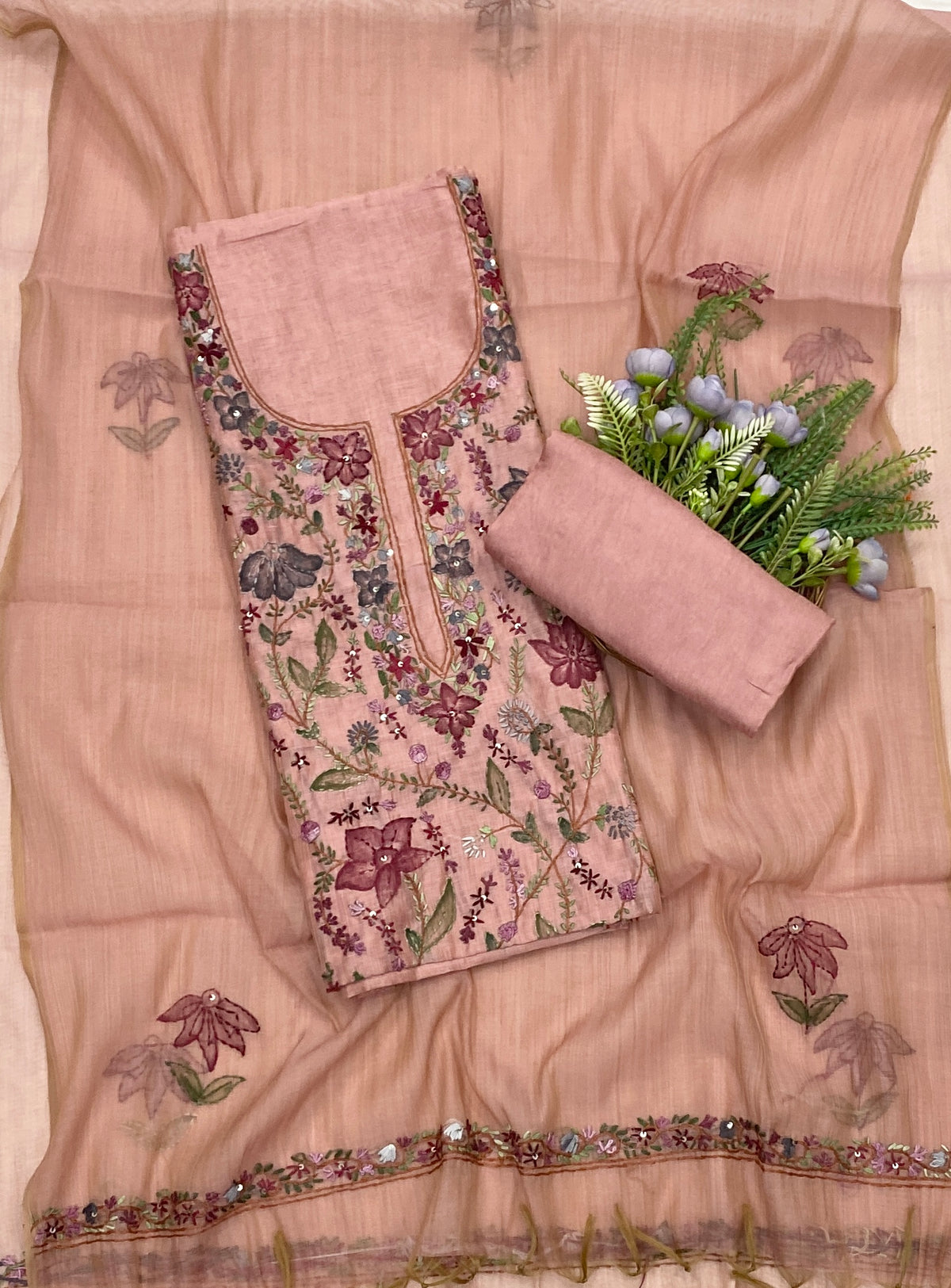 958C Mul Chanderi Dusty Pink Suit Fabric/ CKC Mul Cotton