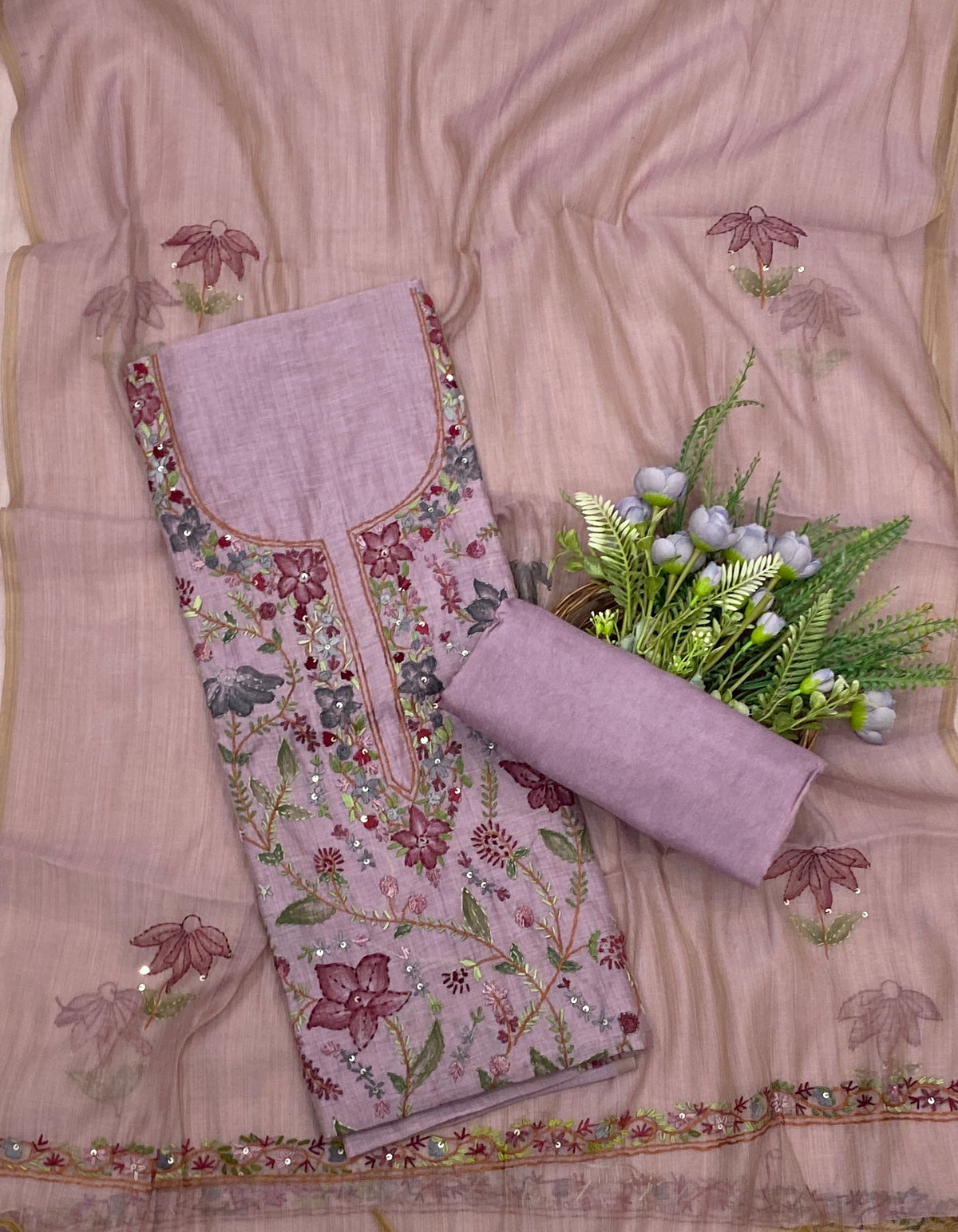 955C Mul Chanderi Lilac Suit Fabric/ CKC Mul Cotton