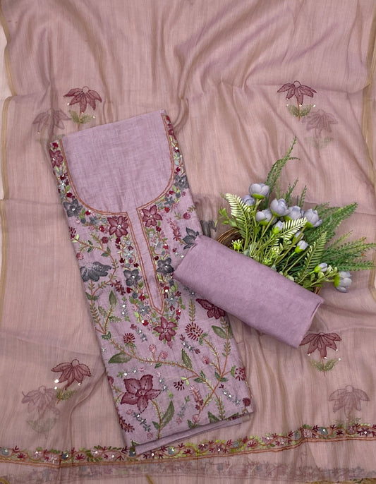Mul Chanderi Lilac Suit Fabric - Studio CKC