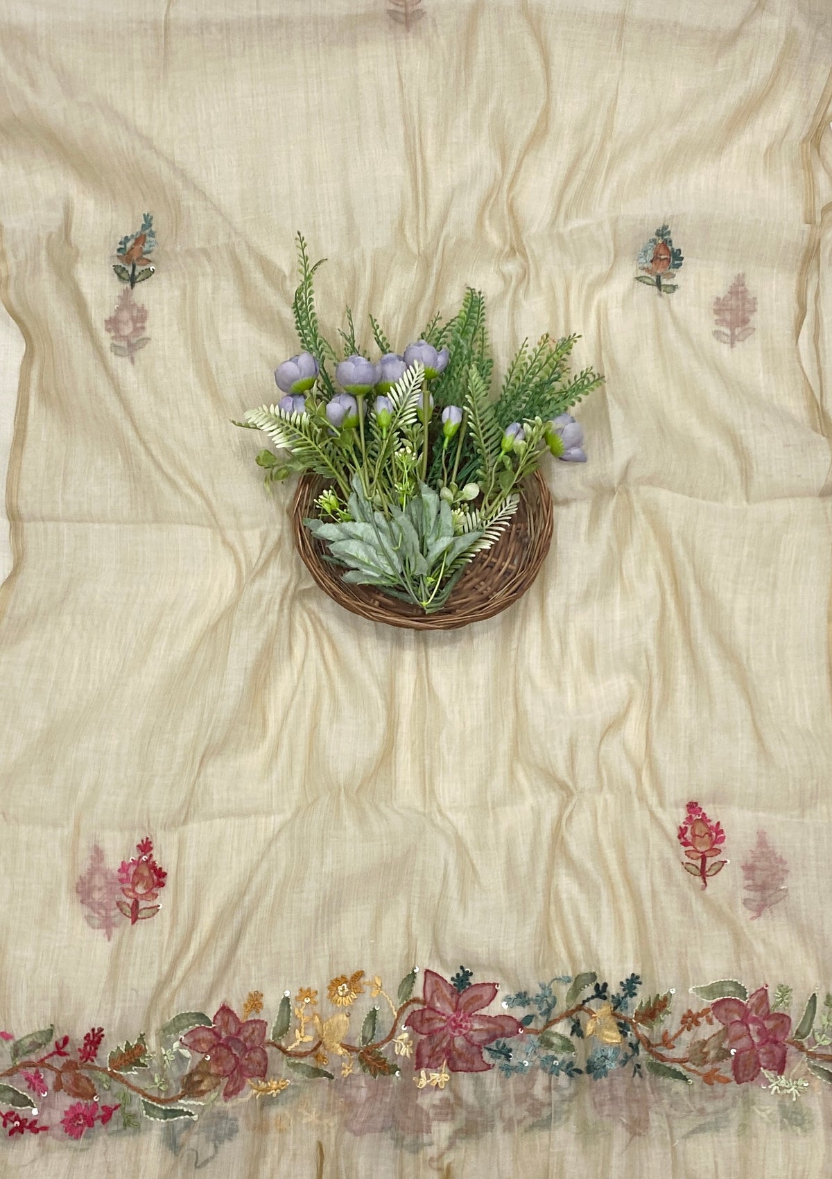 956C Mul Chanderi Off White Suit Fabric/ CKC Mul Cotton