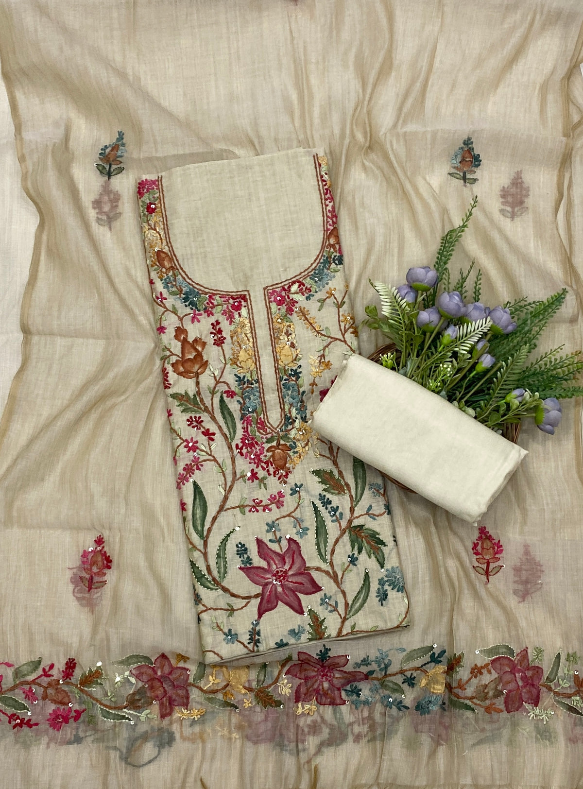 956C Mul Chanderi Off White Suit Fabric/ CKC Mul Cotton