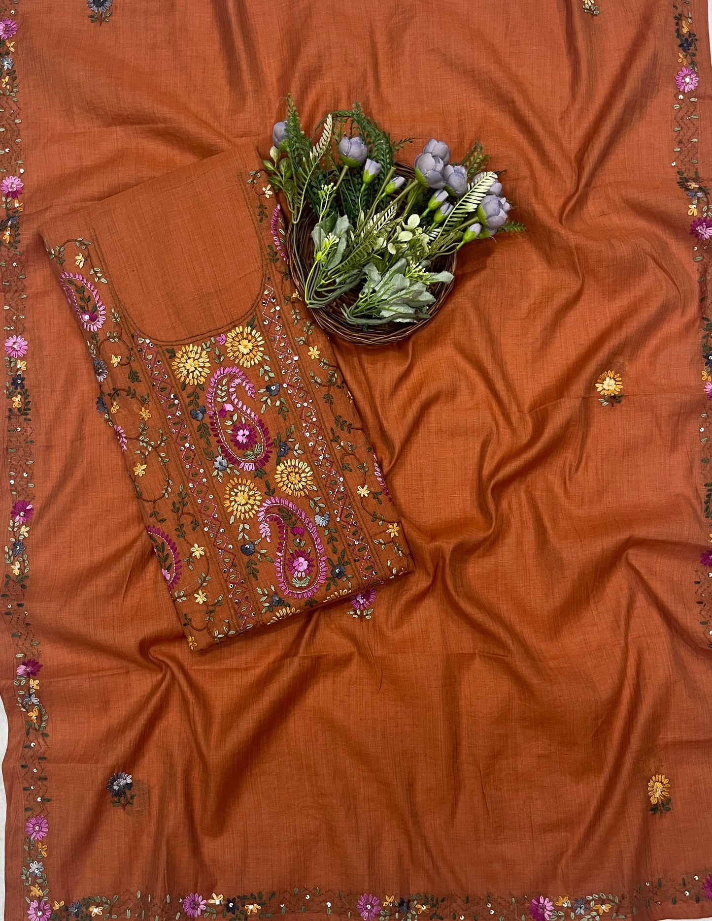 77C Pure Mul Cotton Rust Peach Suit Fabric / CKC Mul Cotton