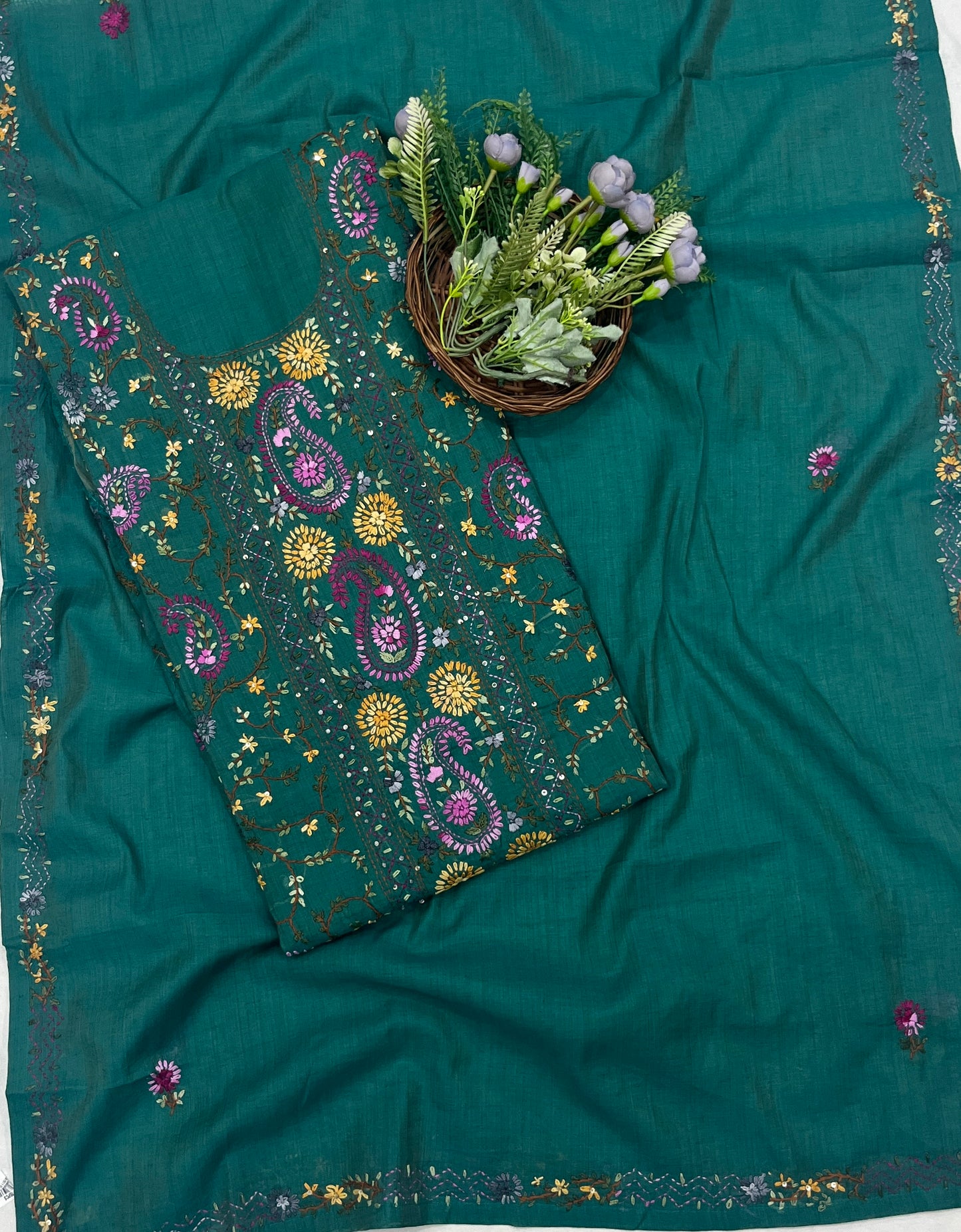 76C Pure Mul Cotton Dark Sea Green Suit Fabric / CKC Mul Cotton