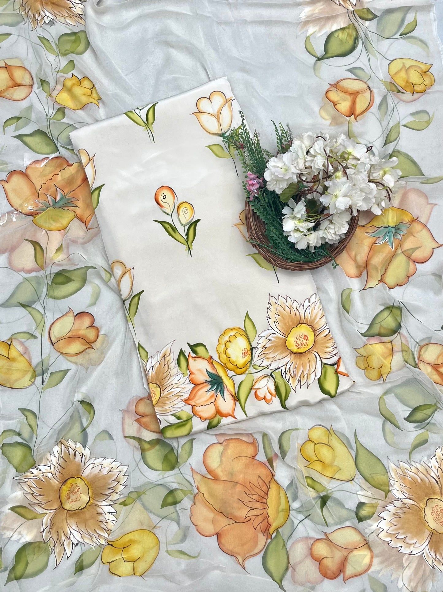 983 Crepe Cream Suit Fabric/ CKC Hand Painted Suits
