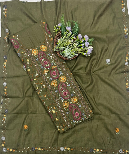 75C Pure Mul Cotton Dusty Green Suit Fabric / CKC Mul Cotton