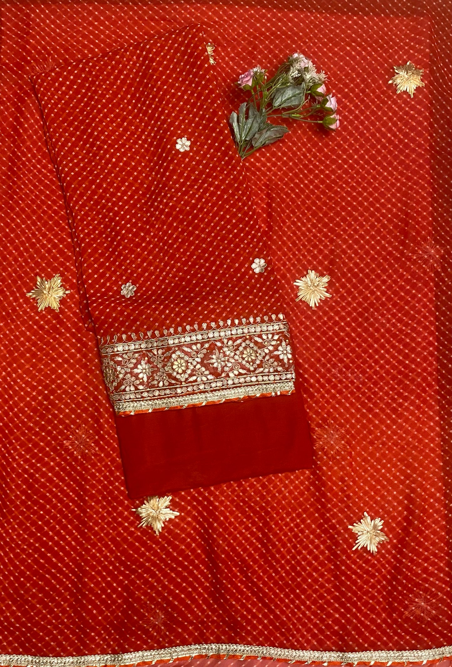 Georgette Orangish Red Suit Fabric / Festive Vibe