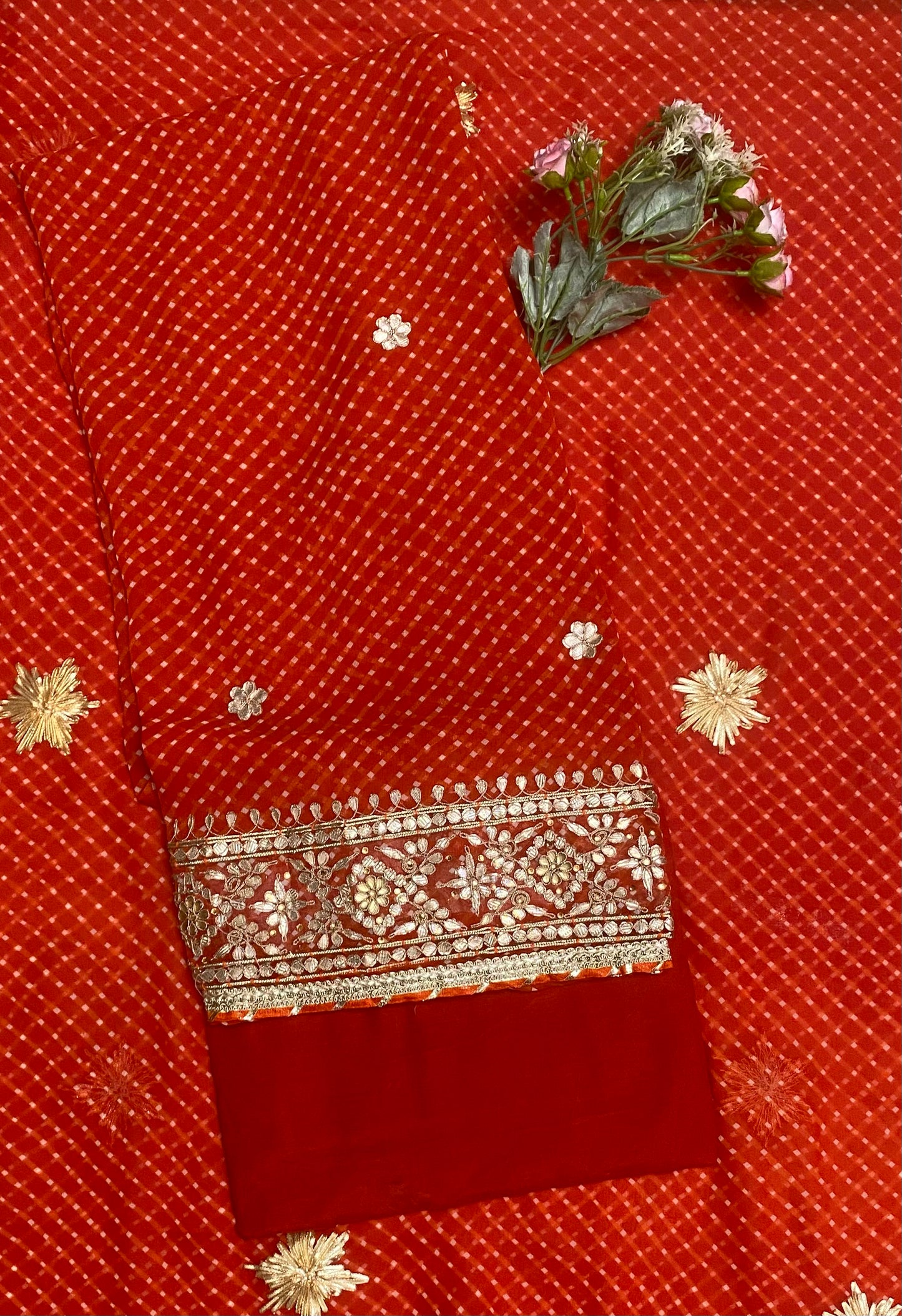 Georgette Orangish Red Suit Fabric / Festive Vibe