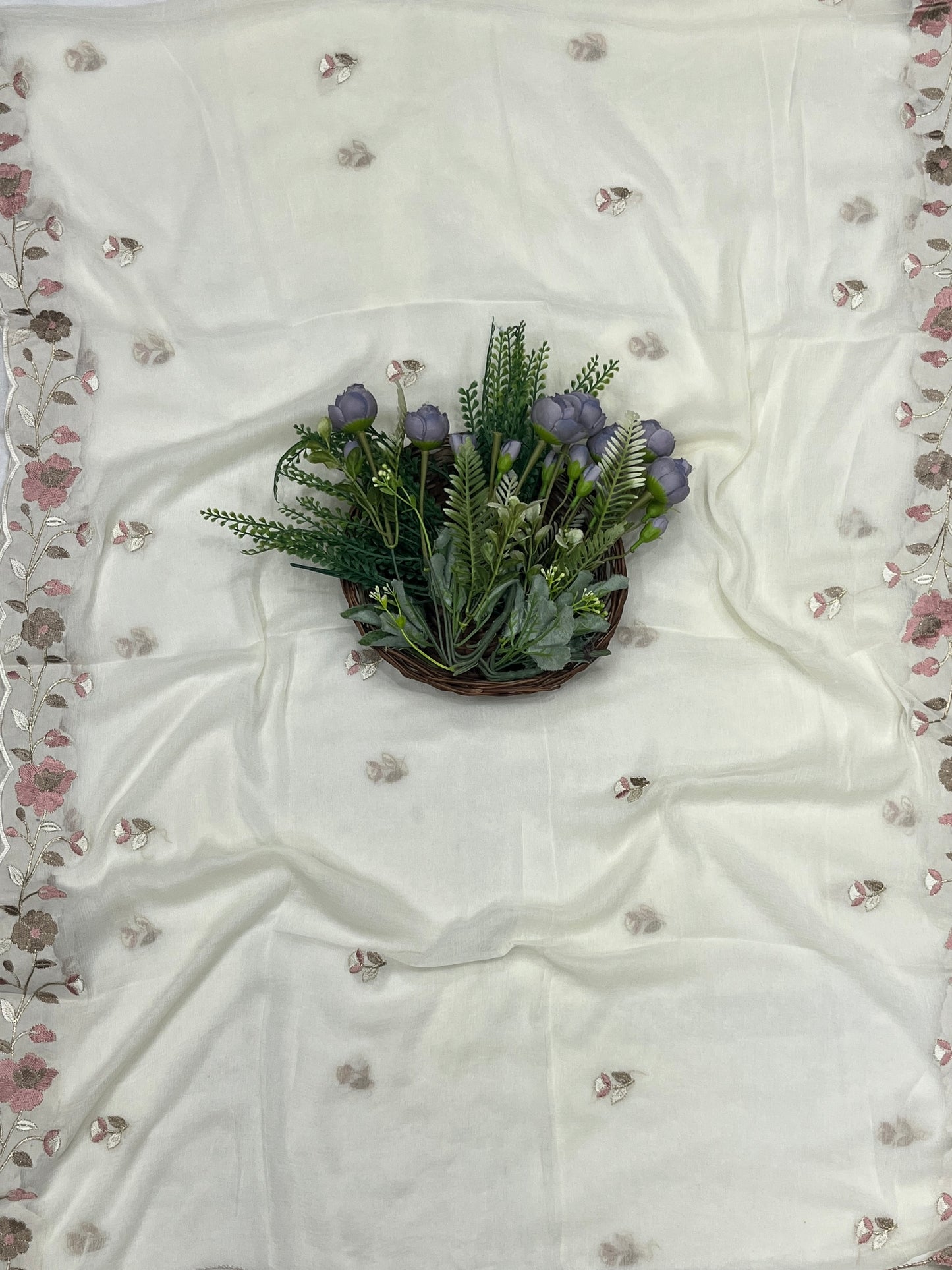 87C Rayon Aari Cream Suit Fabric / CKC Cotton Bazaar