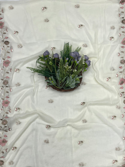 87C Rayon Aari Cream Suit Fabric / CKC Cotton Bazaar