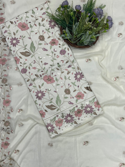 87C Rayon Aari Cream Suit Fabric / CKC Cotton Bazaar