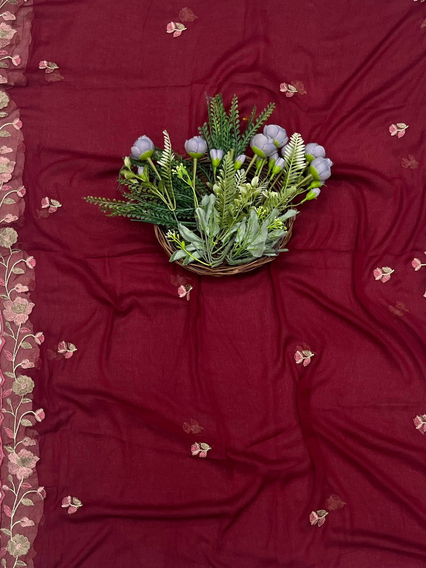 85C Rayon Aari Maroon Suit Fabric / CKC Cotton Bazaar