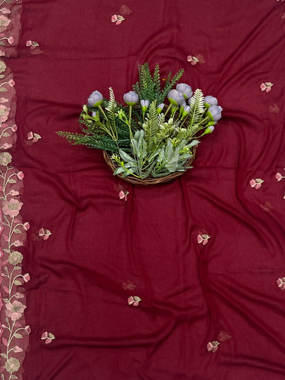 85C Rayon Aari Maroon Suit Fabric / CKC Cotton Bazaar