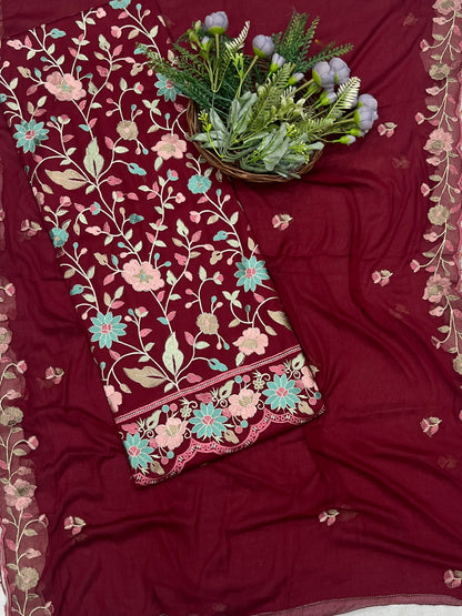 85C Rayon Aari Maroon Suit Fabric / CKC Cotton Bazaar
