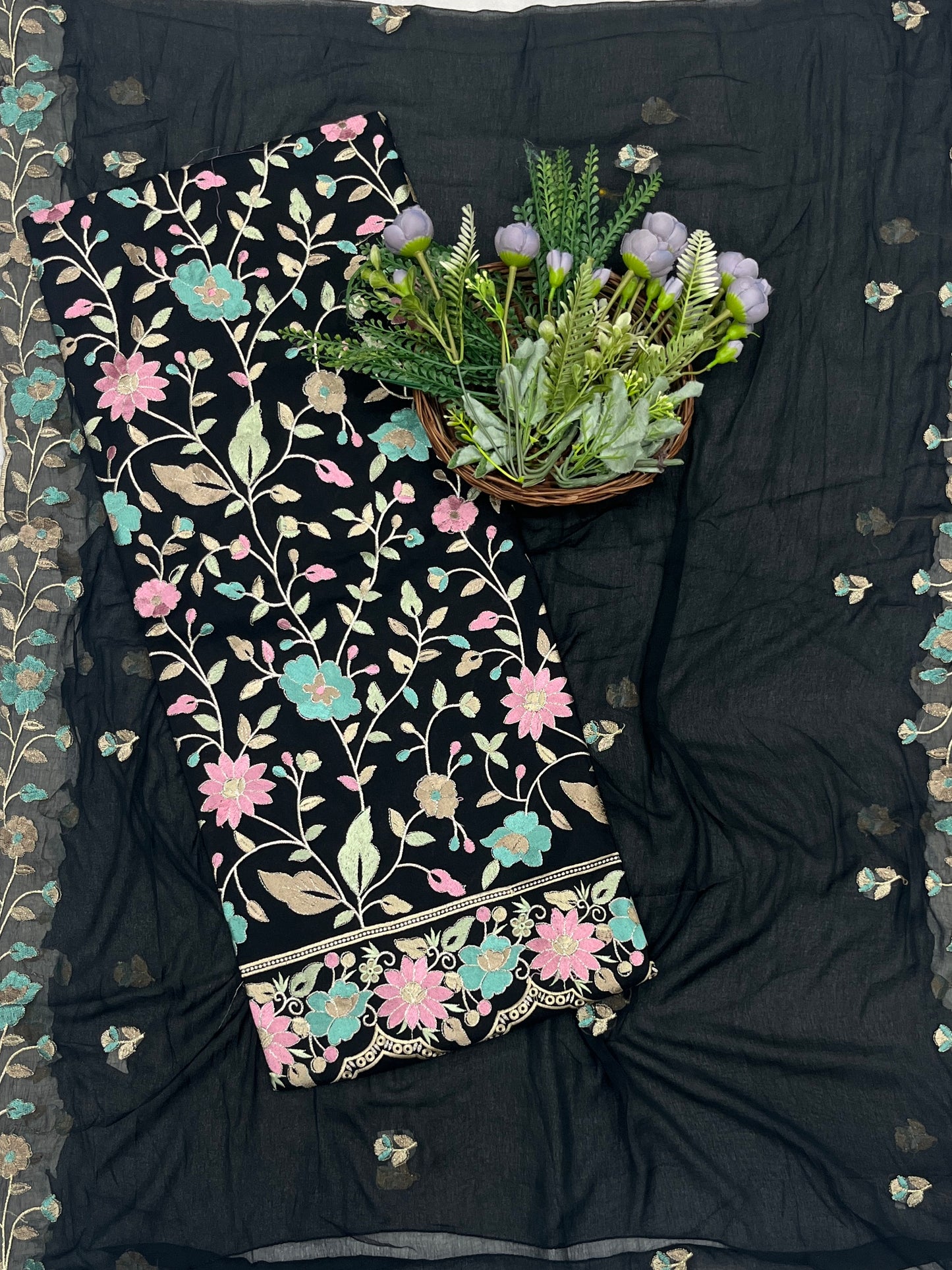 88C Rayon Aari Black Suit Fabric / CKC Cotton Bazaar