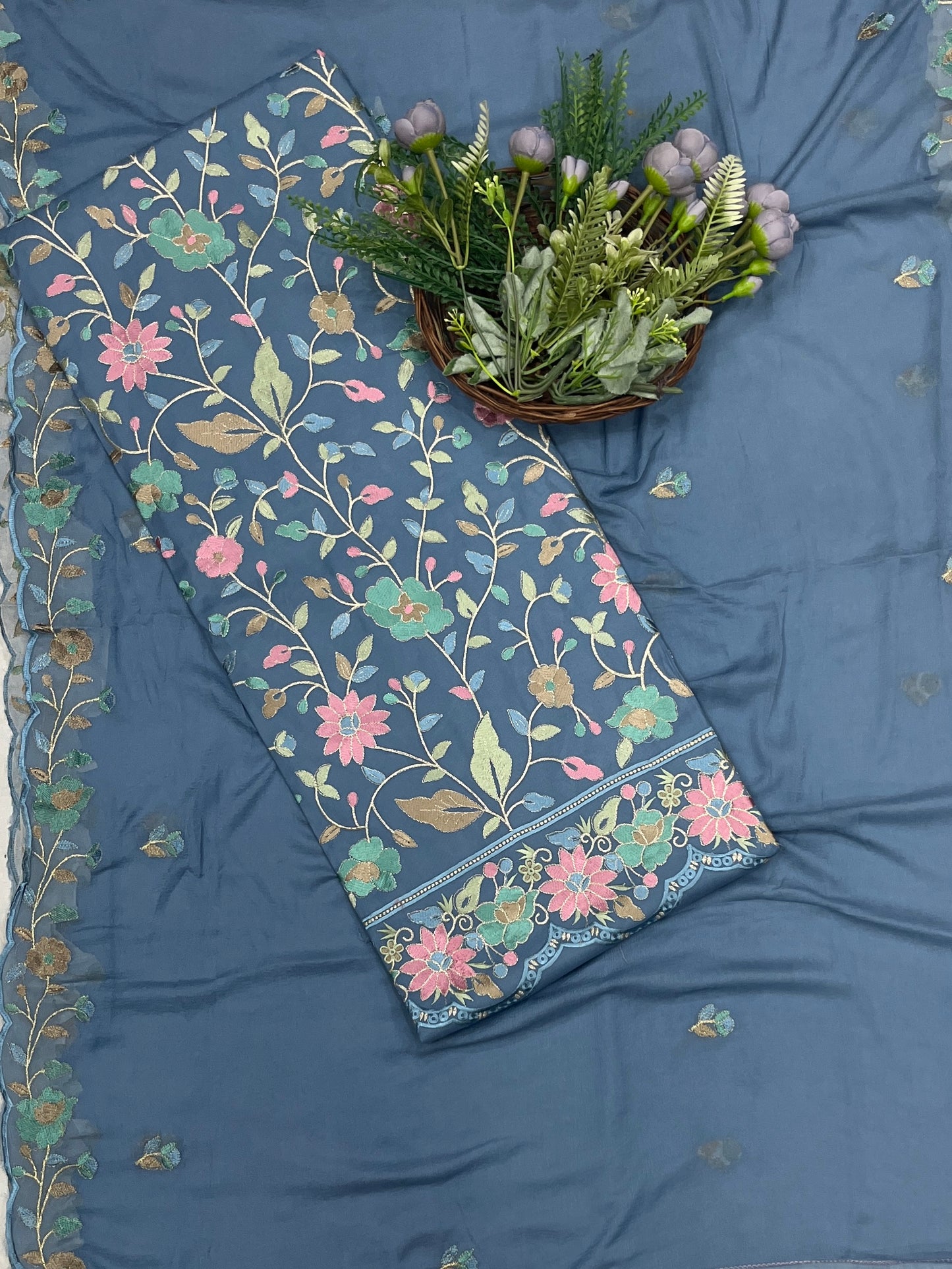 89C Rayon Aari Dark Ice Blue Suit Fabric / CKC Cotton Bazaar
