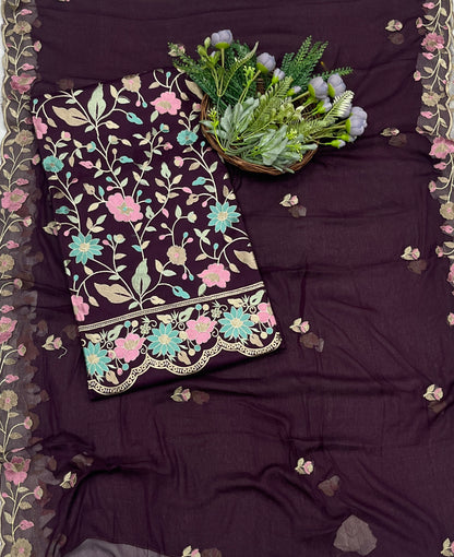 90C Rayon Aari Dark Wine Suit Fabric / CKC Cotton Bazaar