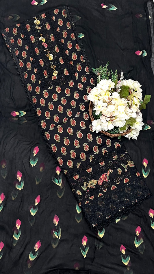 2A Cotton Black Suit Fabric / CKC Cotton Bazaar