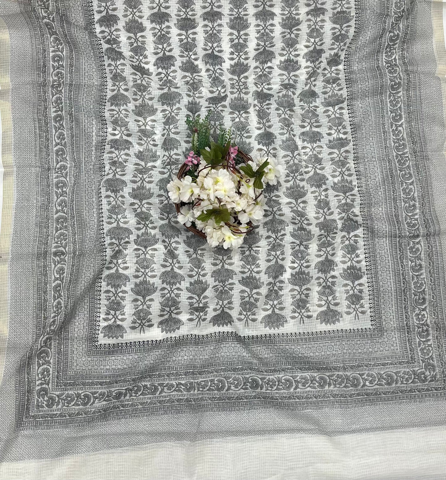 975 Cotton White With Black Suit Fabric / CKC Cotton Bazaar
