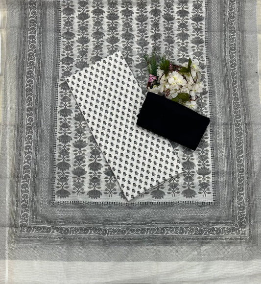 975 Cotton White With Black Suit Fabric / CKC Cotton Bazaar