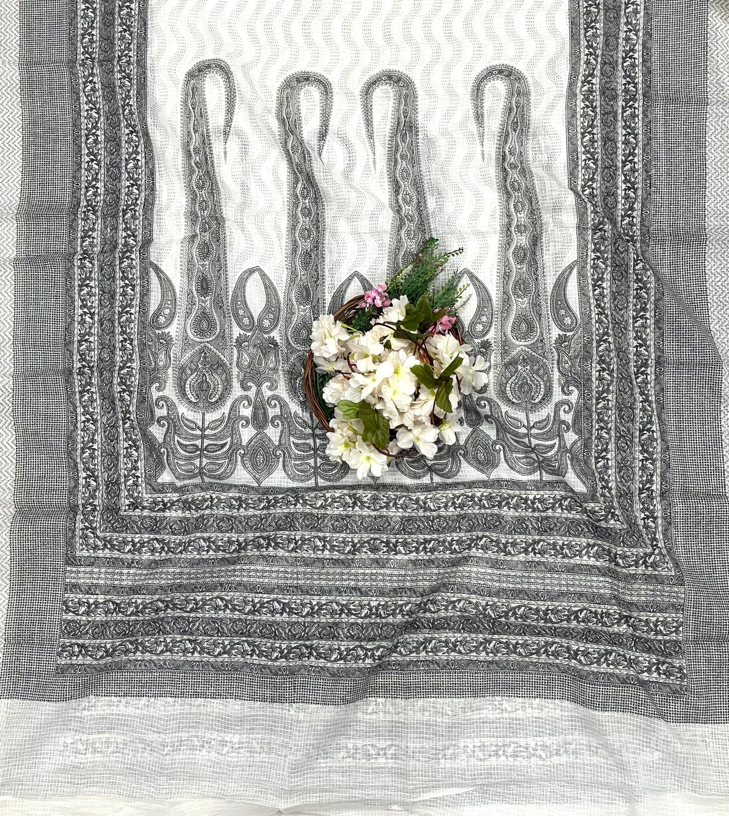 974 Cotton White With Black Suit Fabric / CKC Cotton Bazaar