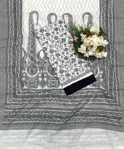 974 Cotton White With Black Suit Fabric / CKC Cotton Bazaar