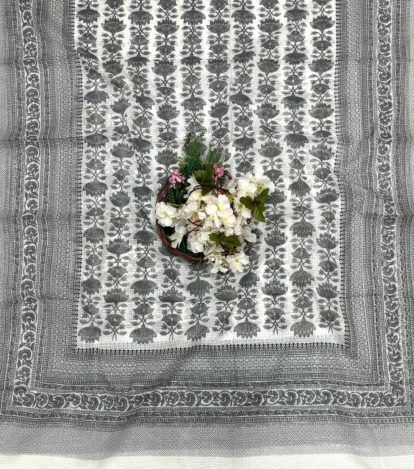 973 Cotton White With Black Suit Fabric / CKC Cotton Bazaar