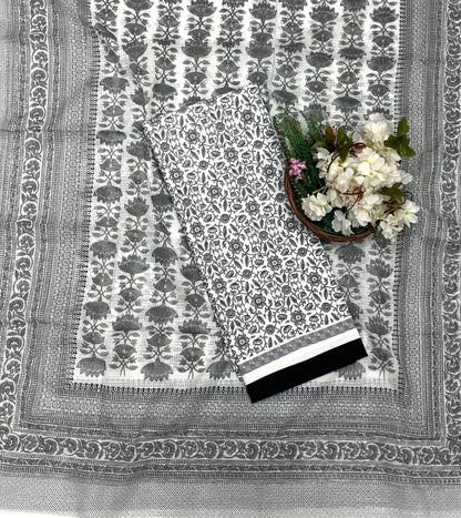 973 Cotton White With Black Suit Fabric / CKC Cotton Bazaar