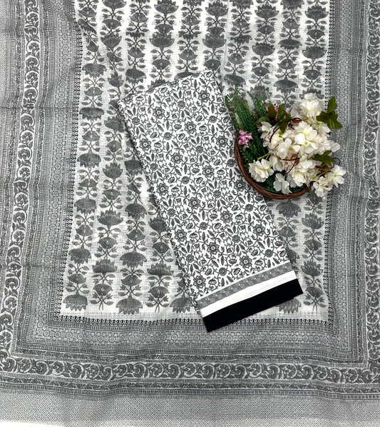 973 Cotton White With Black Suit Fabric / CKC Cotton Bazaar