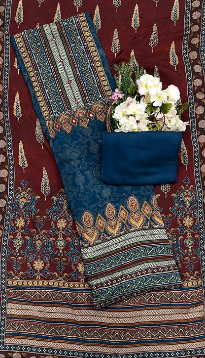 981 Modal Dark Blue With Dark Red  Suit Fabric / CKC Muslin Suits