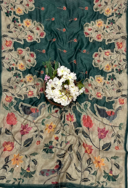 971 Mul Chanderi Teal Green Suit Fabric/ CKC Mul Cotton